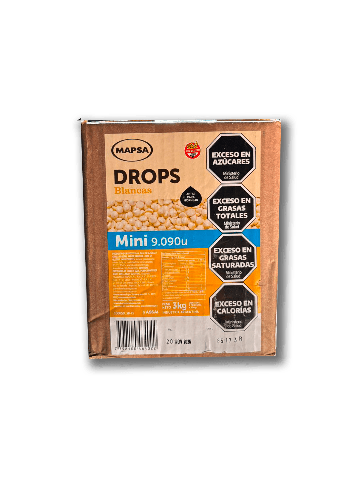 Microgotas mapsa chocolate blanco - caja 3 kg