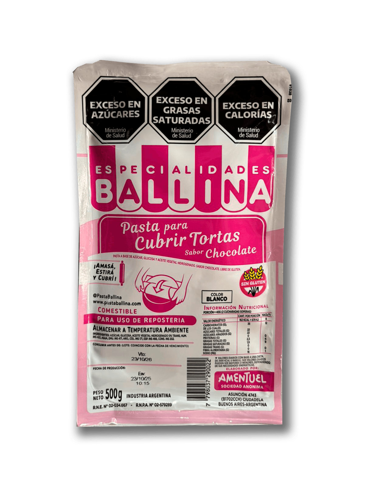Pasta ballina para cubrir tortas sabor chocolate - 500 gr