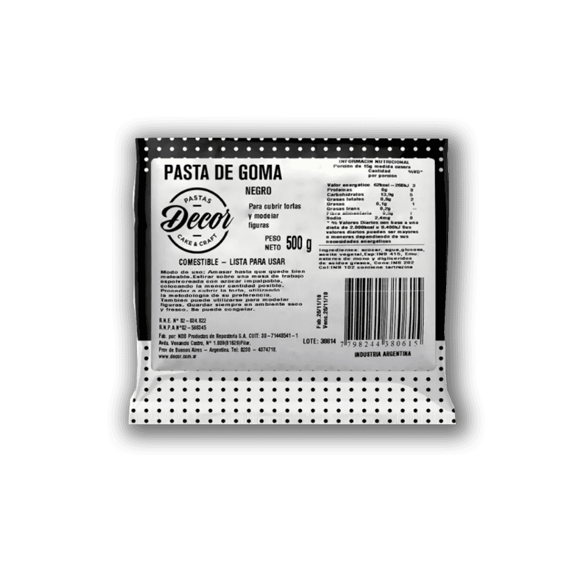 Pasta de goma decor negra - sachet 500 g