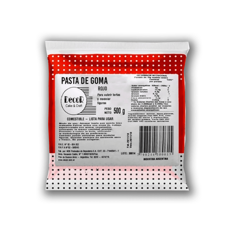 Pasta de goma decor roja - sachet 500 g
